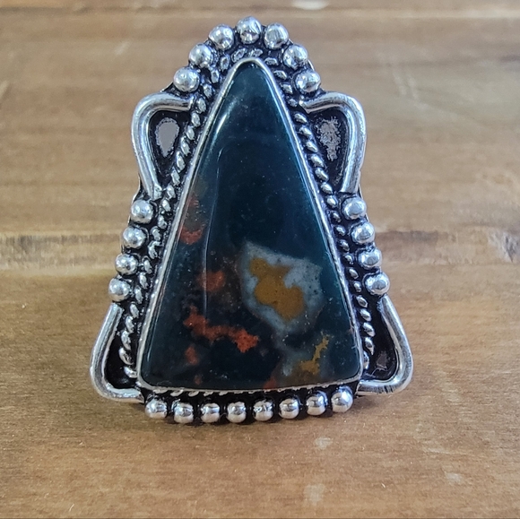 Women Jewelry Bloodstone Jasper Gemstone Ring Size 6 Silver Jewelry Boho Native - Picture 2 of 3